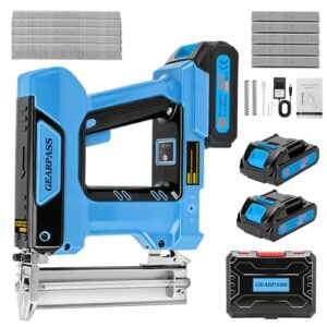 GEARPASS 18 Gauge Akku-Nagelpistole, 2-in-1 21V Elektrische Brad-Nagelpistole mit 2×2,0Ah Akkus,1000 Nägeln, Eintreibtiefe für Holzarbeiten & Heimwerker (Inklusive Akku & Ladegerät)