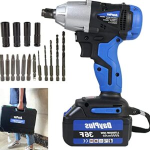 DayPlus Akku Schlagschrauber 1/2 Zoll mit Akku 18V 6.0Ah, Elektro-Schlagschrauber 420Nm Drehmoment, Drehschlagschrauber 2-Gang zum Reifenwechsel mit 14/17/19/22mm Stecknüsse, Tragetasche - 1 Akuu