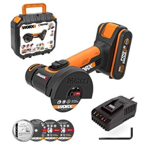 WORX Akku Winkelschleifer WX801 Powershare 2,0Ah Akku und Ladegerät 76mm Kompaktschleifer mit schmalem Körper zum Schleifen und Schneiden Ideal für Metall, Fliesen, Kunststoff