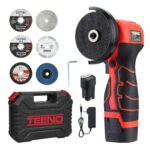 TEENO Akku Winkelschleifer, 16,8V Mini Winkelschleifer mit 2x2000mAh Akkus, 19500PRM, Mini Akku Flex, 6x76mm (Trennscheiben,Koffer, Schutzhandschuhe), bequem in der Hand, zum Schneiden und Poliere