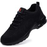 DYKHMILY Sicherheitsschuhe Damen Arbeitsschuhe Leicht Stahlkappenschuhe Damen Atmungsaktiv Luftkissen Stahlkappe Schutzschuhe Komfort(Schwarz,38EU)