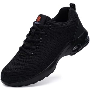 DYKHMILY Sicherheitsschuhe Damen Arbeitsschuhe Leicht Stahlkappenschuhe Damen Atmungsaktiv Luftkissen Stahlkappe Schutzschuhe Komfort(Schwarz,38EU)