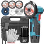 Mini Winkelschleifer,12V Akku Mini Flex 19500 rpm,Mit 2 * 2000 mAh Akku 6 Trennscheiben (76mm Durchmesser), Zum Schleifen, Trennen und Polieren von Fliesen, Holz, Stein, Stahl, Glas
