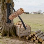 Manueller Holzspalter aus Gusseisen, tragbarer Wandhalterung Anzündholzspalter für Indoor & Outdoor, inkl. 2 abziehbare Griffe, Brennholzträger, Handschuhe und Brennholzbeutel