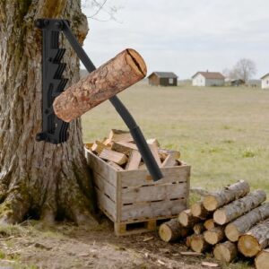 Manueller Holzspalter aus Gusseisen, tragbarer Wandhalterung Anzündholzspalter für Indoor & Outdoor, inkl. 2 abziehbare Griffe, Brennholzträger, Handschuhe und Brennholzbeutel