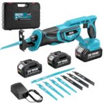 SEESII Akku Säbelsäge 21V, 3000 RPM Bürstenlosem Motor | 2x 4,0Ah Akkus & 8 Sägeblätter | Für Holz, Metall, PVC | Säbelsäge für Baustelle & Garten