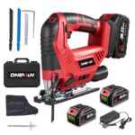 ONEVAN Akku Stichsäge mit Staubabsauganschluss, 24mm Hublänge, 3 Orbitaleinstellungen, ±45° Gehrungsschnitte & LED, 2x3.0Ah Akkus & Kunststoffkoffer, Elektrisch Stichsäge für Holz, Metall, Kunststoff