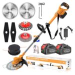 Rasentrimmer mit Akku 21V, Akku Rasentrimmer mit Unkrautbürste für Makita-Akkus mit 4 Klingentypen 750W Bürstenloser Freischneider Akku, Motorsense Akku mit 2X4.0Ah Akku & Ladegerät, Orange,b