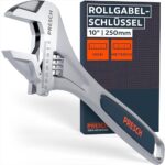 PRESCH Rollgabelschlüssel 250mm - Lasergravierte Skala 35mm (metrisch & inch) - Hochpräzise gefräst für besten Halt - Robuster, verstellbarer Schraubenschlüssel - Hochwertiges Engländer Werkzeug
