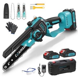 Akku Kettensäge, Mini Kettensäge mit Akku 6 Zoll mit 1000W Bürstenloser Motor, 2 x 2000mAh Akku Säge für Makita 18V Akku, mit Automatischer Öler, Handkettensäge für Gartenscheren Holzschneidenz