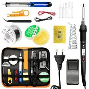 100W Lötkolben-Set – LCD-Temperaturregelung von 180°-520°C, 16-in-1 Lötkolben Lötset mit 50g Lötzinn, 5 Lötspitzen, Entlötpumpe, Lötständer, Zange – Ideal für Elektroinstallationen, Elektronikreparat