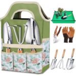 Kynup Gartenwerkzeug Set, 7-teiliges Gartenset aus Edelstahl mit Gartengeräte Tragetasche, Robustes Rostfrei Garten Werkzeug Set, Ideale Garten Geschenk für Frauen, Männer Und Gartenliebhaber