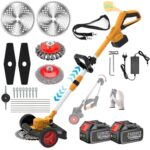 Fiutazge Faltbar Rasentrimmer mit 2X4.0Ah Akku,Bürstenlose Rasentrimmer Mit Rollen,Unkrautbürste,5 Klingentypen,Elektrischer Motorsense Freischneider Akku für Höfe,Garten,Kantenschneider Rasen