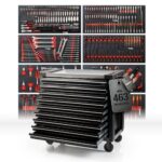 Mephisto Pro-Line Werkzeugwagen Werkstattwagen 'Big Black' gefüllt mit 9 Schubfächer inkl. Werkzeug wie VDE Schraubendreher, Ratsche mit Nusskasten, Schraubendreher-Set in Soft Inlays in Carbon Lock