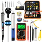 Lötkolben Set LCD Display Profi Lötkolben 60W Lötset Elektronik, Temperatur Einstellbar 180-500℃, 21 in 1 Lötset mit Digitalmultimeter, 5 Lötspitzen, Lötkolbenständer, Lötzinn, Entlötpumpe, Pinzette