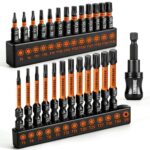 Torx Bit Set, COMOWARE 26-teiliges Torx mit Loch Set (T5-T40) S2 Stahl Bitsatz Magnetische Spitze 2.5cm und 5cm lang mit Sechskantschaft Schnellwechsel Bithalter