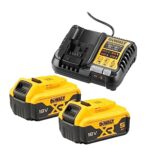 DEWALT 18 Volt / 5.0 Ah Akku Starter-Kit DCB1104P2 (bestehend aus 2x Akkus (DCB184-XJ) & 1x System-Schnellladegerät (DCB1104-QW), mit Ladzustandsanzeige, passend für alle 18 Volt XR Akku-Maschinen)