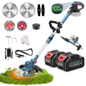 Rasentrimmer mit Akku und Unkrautbürste, 5 In 1 Akku Rasentrimmer, Akku Freischneider mit 2X4.0Ah Akku, Kann gefaltet Werden, Brushless Freischneider, Elektro Motorsense