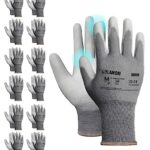 LANON 12 Paar PU Professionelle Arbeitshandschuhe, Zweimal Gewaschen, Geruchlos, Industrie-Schutzhandschuhe für Mechanik und Werkstatt, Grau, L/9