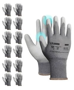 LANON 12 Paar PU-Arbeitshandschuhe – Zweimal gewaschen & Geruchlos (Größe L/9)