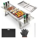 Kleiner Tragbarer Camping Holzkohlegrill, Mini tischgrill holzkohle mit 4-stufiger Hitzeverstellung, reise Klappgrill für Outdoor, Camping, Garten, picknick, Strand & Party Barbecue