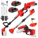 2-In-1 Akku-Hochentaster & Akku-Kettensägen-Set, Mini-Kettensäge kabellos 8 Zoll mit 2 wiederaufladbaren Akkus, 153 cm Verlängerungsstange, 650 W Reinkupfermotor, 0-90° Einstellwinkel, Elektrische Ast