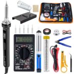 100W Lötkolben Set mit LCD & Digitalmultimeter,Temperatur einstellbar 180-520℃,19-in-1 Lötkolben Lötset: 5 Lötspitzen,Lötkolbenständer, Lötzinn, Entlötpumpe, Pinzette, für Elektrische Arbeiten