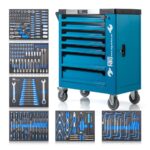 NTG Werkzeugwagen bestückt mit Werkzeug + 7 Schubladen | 252 Teilig | Abschließbar | Davon 6 mit Werkzeug | Mit Soft Inlays in Carbonoptik | Werkstattwagen gefüllt Werkzeugkasten
