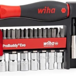 Wiha ProBuddy® Evo 40-tlg. Bit- & Steckschlüssel-Set 1/4" SoftFinish Schraubendrehergriff, Mini-Ratsche 72 Zähne, magnetischer Bithalter I Kompaktes Werkzeugset für Profi, Heimwerker, Fahrrad (46960)