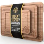 Deer & Oak Schneidebrett Holz Set 3-teiliges Vorgeölt Bambus Schneidebrett mit Griff & Saftrille, Küchenbrett, Schneidebretter Holz, Schneidbrett, Holzbrett Küche