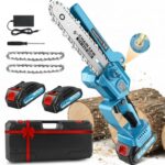 Mini Kettensäge mit Akku 4000mAh, 1000W Bürstenlose 6-Zoll Elektrokettensäge mit Automatischer Ölung & 2 Ersatzketten, Kompatibel mit Makita 18V–Kettensäge Akku für Gartenpflege/Brennholzschneiden