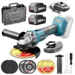 Yofuly Akku Winkelschleifer 125mm fur Maa-kita 18V Batterie, 3 Gang 9000RPM Akku Flex mit 2 * 4.0Ah Batterie, Trennschleifer mit 2 Schleif, 2 Fächer, 2 Trennscheiben für Polieren/Schleifen/Schneiden