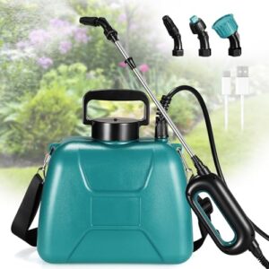 TLGREEN Drucksprüher 5L, 7.4V Stärker Elektrischer Pflanzensprüher, mit 3 Düsen & Verstellbarer Schultergurt, USB-aufladbarem Griff mit Teleskopstab für Gartenspritze, Unkrautspritze & Wassersprüher