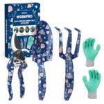 WORKPRO Gartenwerkzeug Set 4-tlg., Gartengeräte mit Geschenkverpackung, Gartenschaufel Gartenschere Gartenkralle Handschuhe, Geschenke für Gärtnerinnen und Gärtner, Gartengeschenk blau
