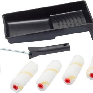 Fit For The Job Mini-Farbroller-Set für Dispersionsfarben, kleiner Roller und Schale zum Streichen von Wänden und Decken, 100mm-Rollenset, Roller- und Schalen-Set, kleiner Farbroller und Schale
