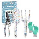WORKPRO Gartenwerkzeug Set 4-tlg., Gartengeräte mit Geschenkverpackung, Gartenschaufel Gartenschere Gartenkralle Handschuhe, Geschenke für Gärtnerinnen und Gärtner, Gartengeschenk weiß