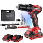 Olubfdh Akkuschrauber 21V Akku Bohrschrauber mit Akku 2×2000mAh 45Nm Drehmoment Max 25+3 Drehmomentstufen (2-Gang & LED) mit Ladegerät und Batterieladeanzeige, für Haus und Garten DIY Projekt (2 Akku)