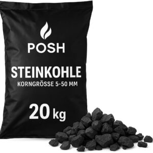 POSH Steinkohle Fein 5-50mm 20kg Hochwertiger Brennstoff für Ofen, Heizkessel & Festbrennstoffanlagen, Geringer Ascheanteil, hoher Heizwert