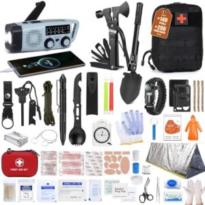 Gemmac Survival Kit mit Erste Hilfe Set, 140 in 1 Militär Outdoor Ausrüstung mit Notfallradio, First Aid Kit & Notfalltasche für Geschenke, Überlebenspaket für Auto/Camping/Rucksackreisen/Wandern/Jagd
