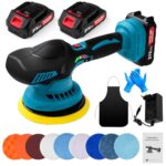 BOROCO Poliermaschine Auto Akku, Polishing Schnurlose Poliermaschine 6 variablen Geschwindigkeiten Auto Poliermaschinen Set mit 2 x 21V Akkus für Wachsen/Autodetaillierung
