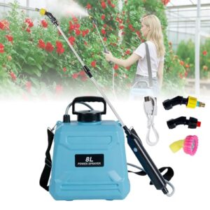 Aolawco 8L Drucksprüher, Akku Gartenspritze mit 3 Verstellbaren Düsen, Einziehbarer Stab,USB-aufladbarer Griff, Verstellbarer Schultergurt, Elektrischer Unkrautspritze für Garten, Rasen