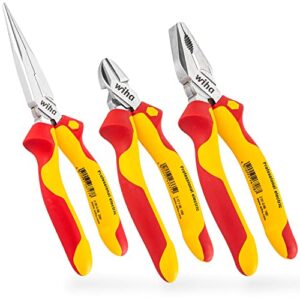 Wiha Zangen Set für Elektriker (26852) 3-tlg. I Universal Kombizange 180mm + Flachrundzange 200mm + Seitenschneider 160mm I Zangenset Elektro VDE