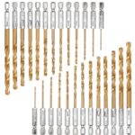 ANBOO Titan Bohrerset, 26 teiliges 1,5-6,5 mm Sechskantschaft Schnellbohrkronen, Schnellarbeitsstahl Titan-beschichteter HSS Bohrersatz, Schnellwechsel, 1/4 "Sechskantschaft
