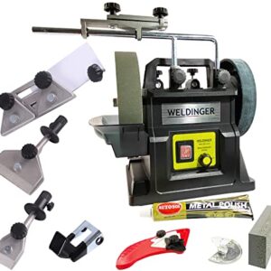 WELDINGER Nass- Schleifmaschine NSM 200 vario 90 W Drehzahl regelbar mit 5-teiligem Haushaltsset HHS-22 (Schleifgerät Doppelschleifgerät Naßschleifer Schleifer 5 Jahre Garantie)