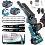 Mini Kettensäge mit 2 Akku, 8000mAh/21V Handkettensäge mit 2 Batterien, 1200W Einhand Bürstenlos Kettensäge, 8“ Astsäge Akku Motorsäge, Baumsäge Elektrisch Mini Chainsaw für Gartenscheren