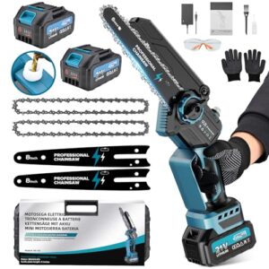 Mini Kettensäge mit 2 Akku, 8000mAh/21V Handkettensäge mit 2 Batterien, 1200W Einhand Bürstenlos Kettensäge, 8“ Astsäge Akku Motorsäge, Baumsäge Elektrisch Mini Chainsaw für Gartenscheren