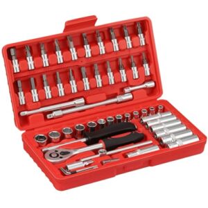 HSEAMALL 53-teilig Steckschlüsselsatz, Ratschenkasten 1/4 Zoll Ratschen Knarrenkasten Klein Steckschlüssel-Set für Torx-, Kreuz Schlitz & Innensechskant-Schrauben