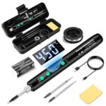 Daakro 2-in-1 Schwarz Akku Lötkolben Set,180-450℃ mit einstellbarer Temperatur,mit LED-Anzeige USB-aufladbares lötkolben mit Lötdraht, Werkzeugkasten, Akku-Lötkolben-Set, 3 Lötkolbenspitzen usw