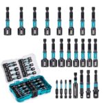 LIBRATON 24 Magnetisches Steckschlüssel-Set, Schlagbohrschrauber-Bit-Set 1/4", Metrische und SAE Magnet Stecknuss für Schlagbohrmaschinen, Stecknuss Adapter, Bithalter, Bohrer, Schwarzphosphatierung