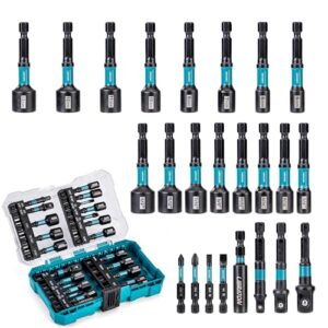 LIBRATON 24 Magnetisches Steckschlüssel-Set, Schlagbohrschrauber-Bit-Set 1/4", Metrische und SAE Magnet Stecknuss für Schlagbohrmaschinen, Stecknuss Adapter, Bithalter, Bohrer, Schwarzphosphatierung